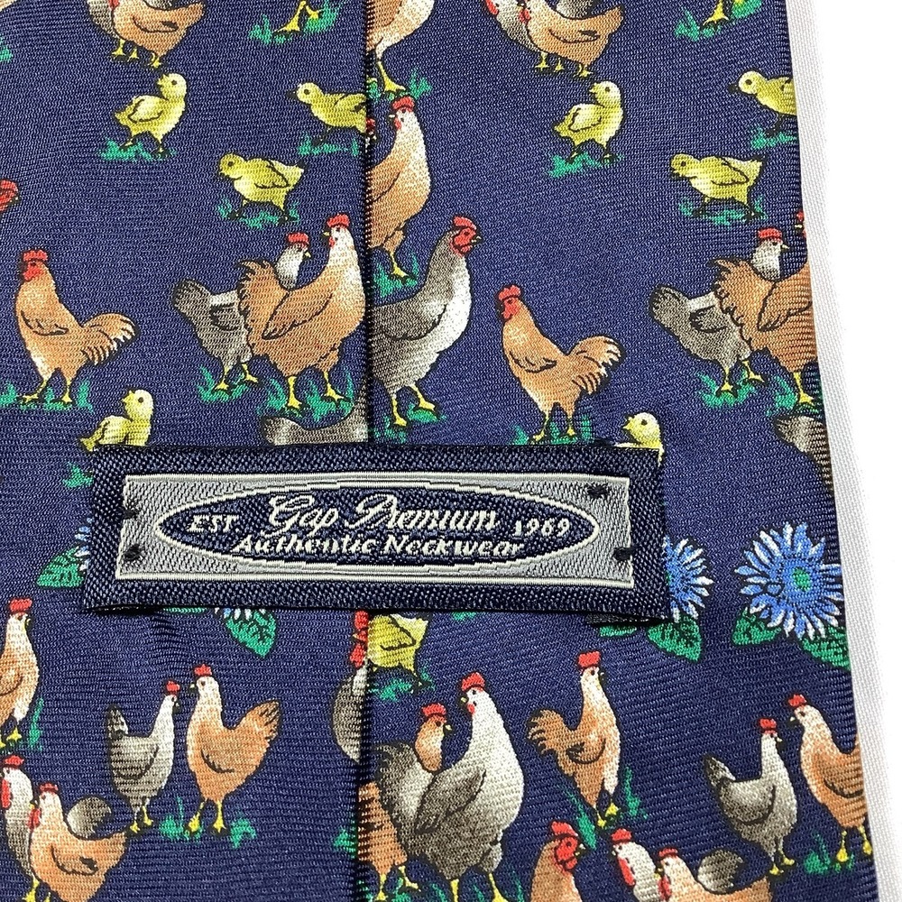 Gap Men's 100%‎ Silk Necktie Chicken Rooster Farm Blue